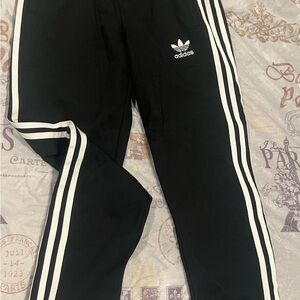 Adidas Kids Black Joggers with White Stripes